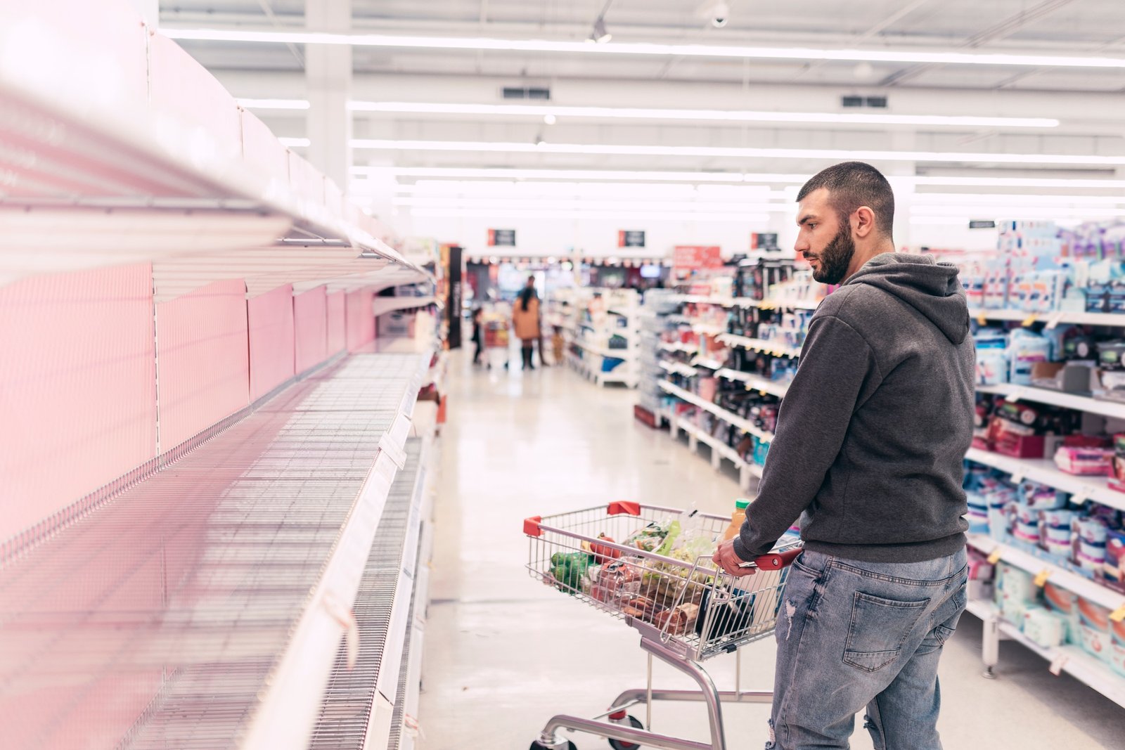 Empty shelves in the supermarket due to panic buying