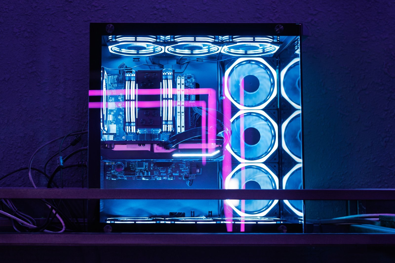 Professional gaming PC with a headset in the computer club for gamers.